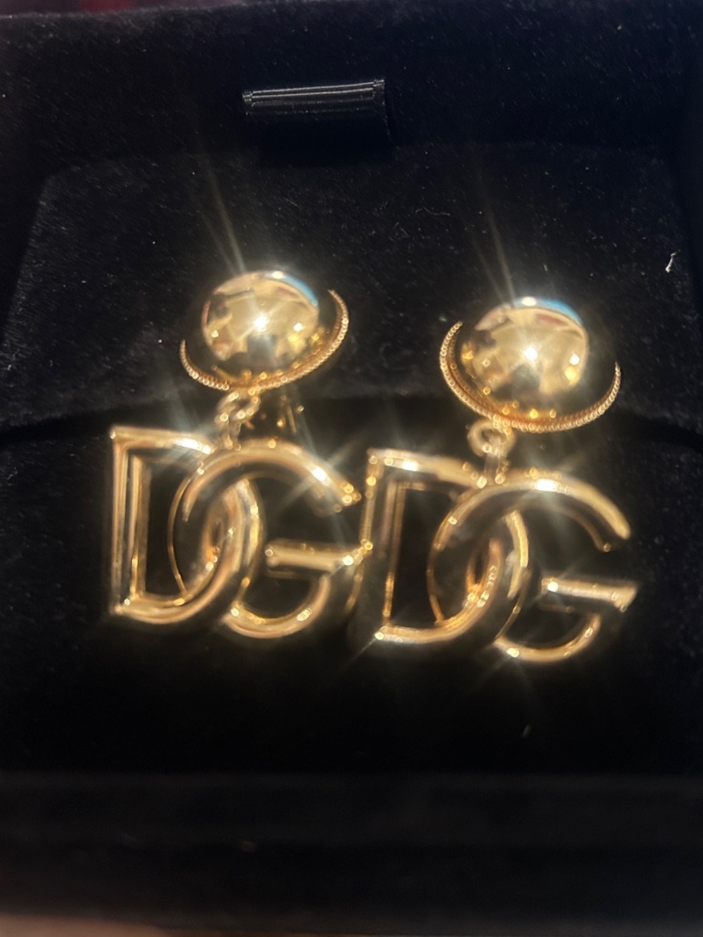 Dolce & Gabbana Shiny Gold Logo Drop Earrings